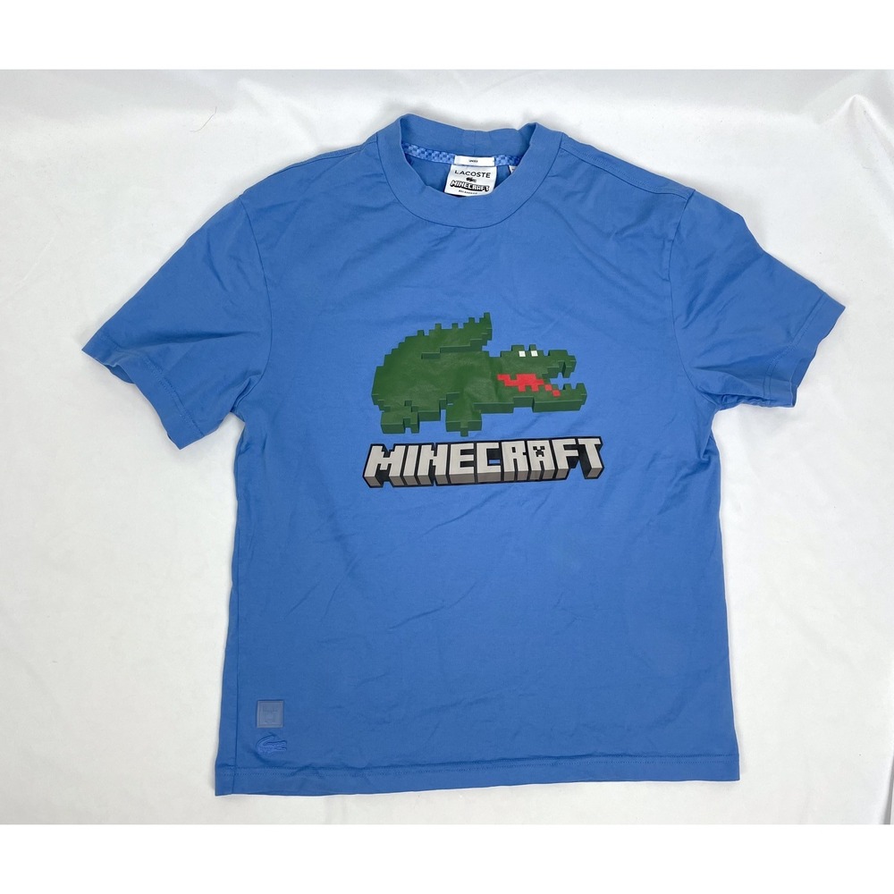Lacoste Minecraft X Unisex Adult Size MEDIUM Blue Short Sleeve Shirt Alligator